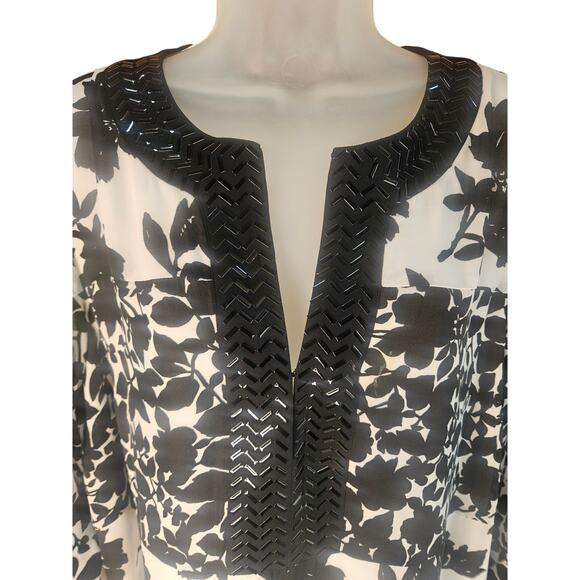 Michael Kors Floral Sequin Sheath Dress Black White 3/4 Sheer Sleeve Sz 14 - Picture 5 of 10
